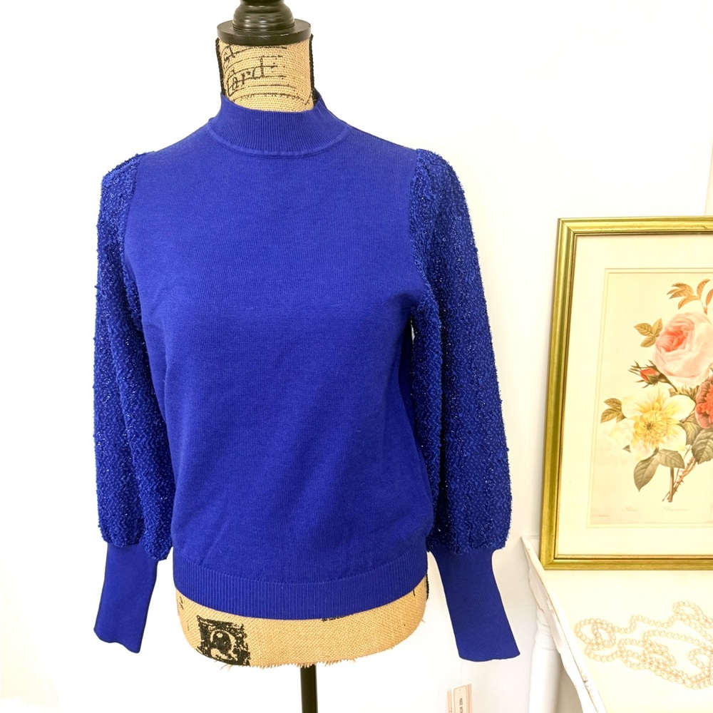 NWT 90s Style Nanette Lepore “Surf The Web” Blue Embellished Sweater Sz M